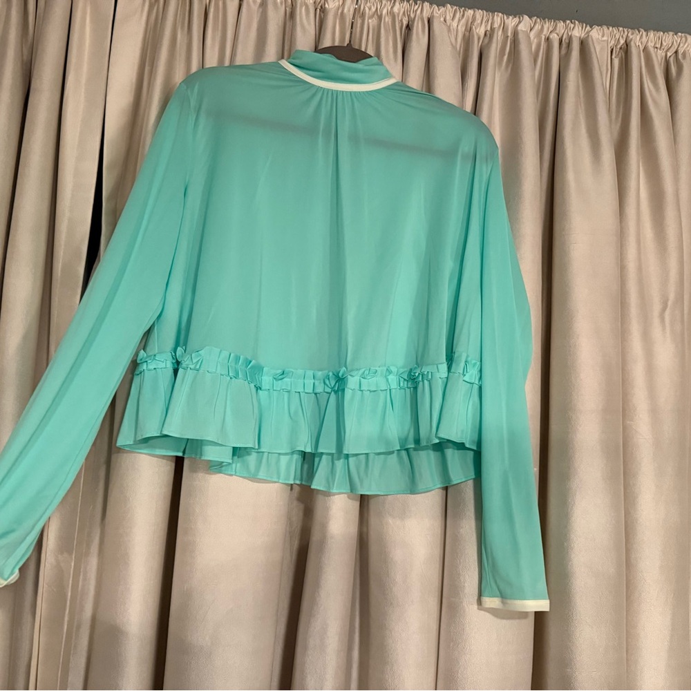 miu miu Light Turquoise Sheer High Neck blouse